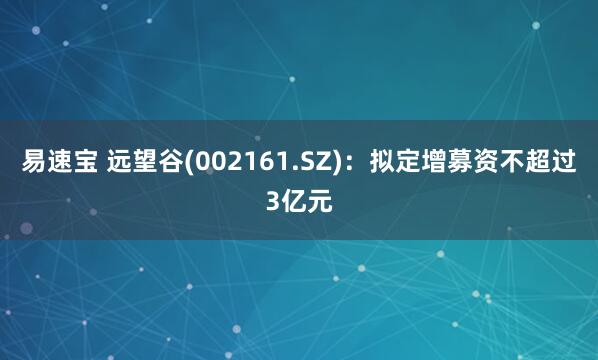 易速宝 远望谷(002161.SZ)：拟定增募资不超过3亿元